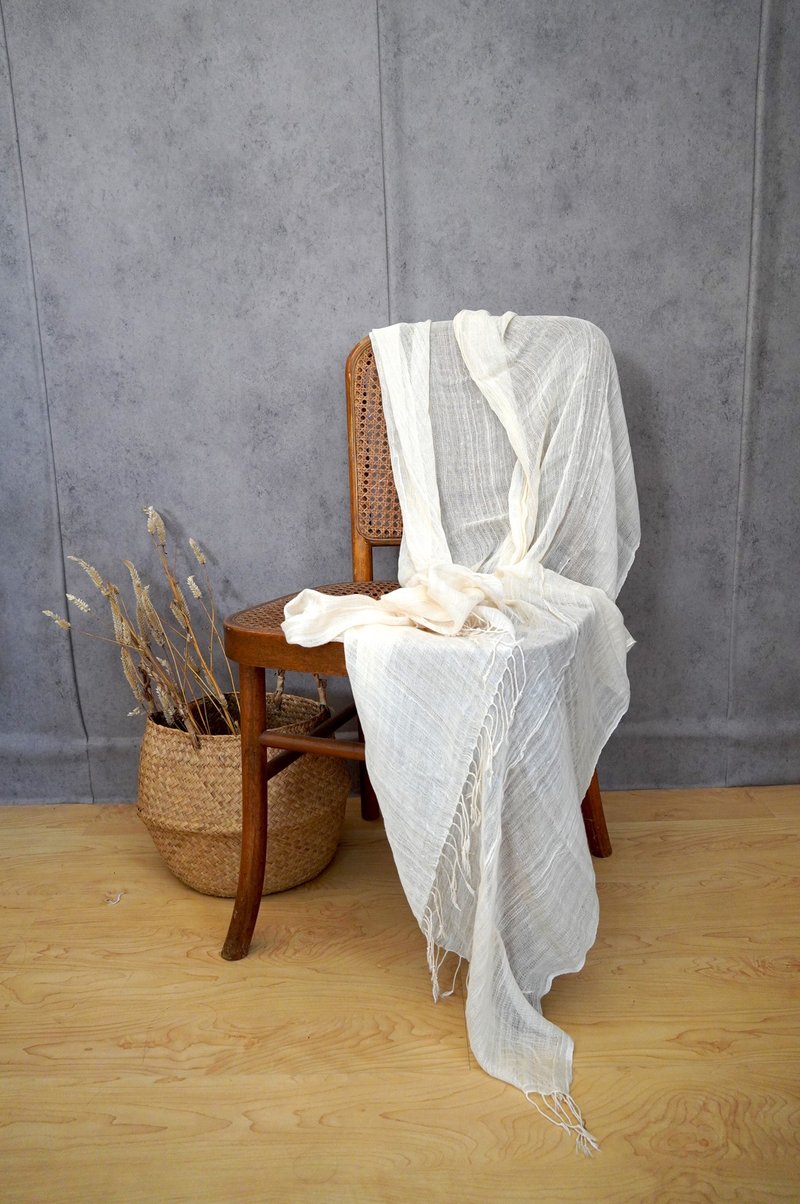 Pure and dye-free #101//Clear soft cotton slightly hollowed home scarf·shawl·scarf - Knit Scarves & Wraps - Cotton & Hemp White