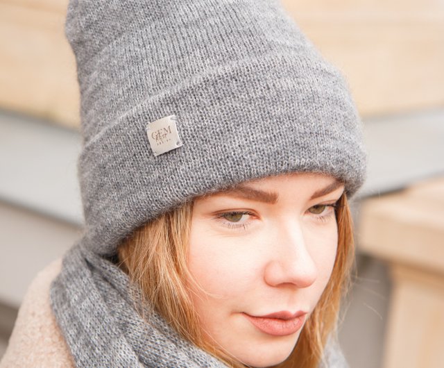 Hot Grey Beanie - ready to ship - Wool Beanie - Arm Knitting hat Hand knit oversized beanie