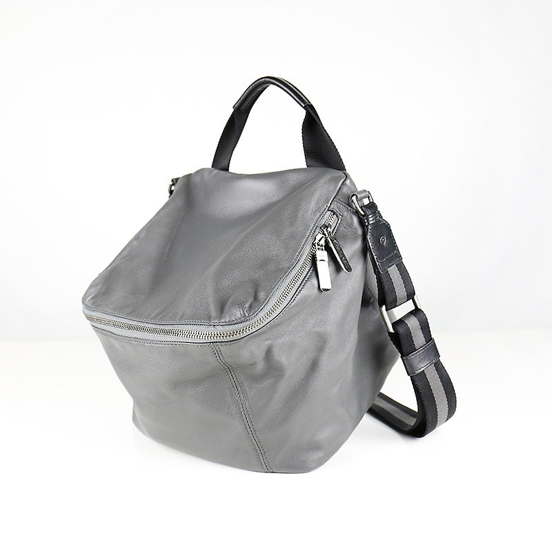 Pimm's lightweight sheepskin casual shoulder bag (strap width) - Ash - กระเป๋าแมสเซนเจอร์ - หนังแท้ สีเทา