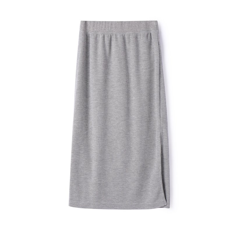 WAFFLE SKIRT 花灰色 窩夫格針織 高端休閒 裙子 - 裙子/長裙 - 棉．麻 灰色