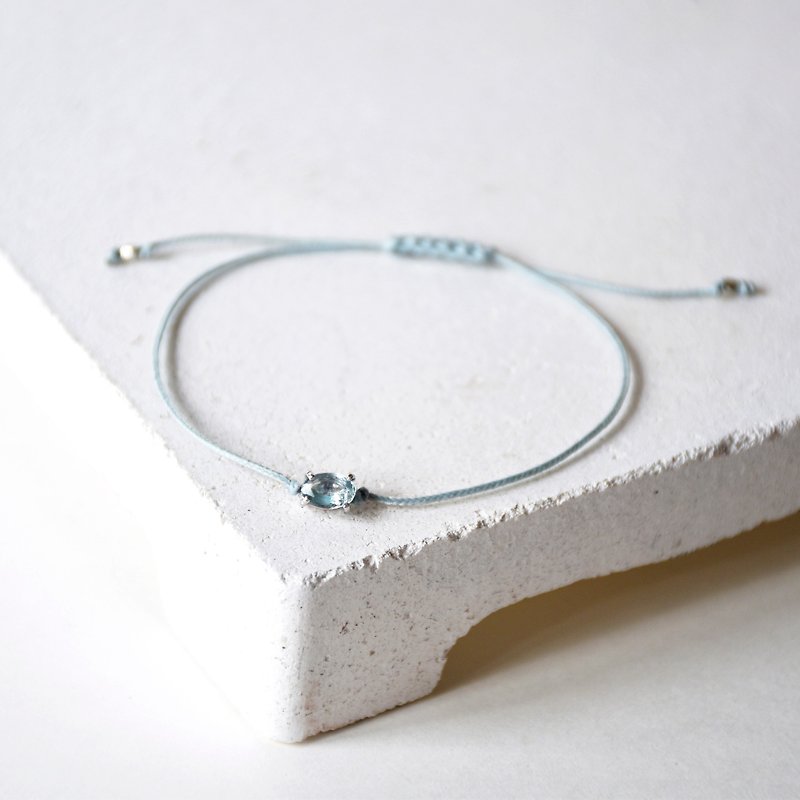 Handmade Simple Topaz with 925 silver Bracelet, Birth stone for November - Bracelets - Gemstone Blue