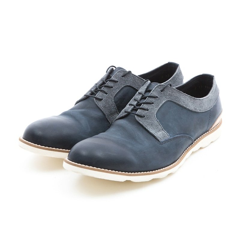 ARGIS Outer Feather Stitching Leather Casual Shoes #31103 Navy-Handmade in Japan - รองเท้าหนังผู้ชาย - หนังแท้ สีน้ำเงิน