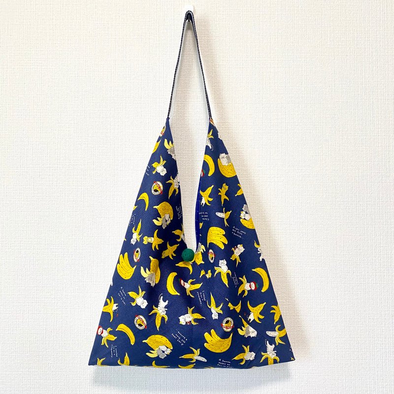 New stock/Japanese dumpling-shaped side backpack/large size/cat series-banana cat - Messenger Bags & Sling Bags - Cotton & Hemp Blue