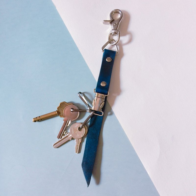 手染皮革鑰匙圈 - 鑰匙圈/鑰匙包 - 真皮 藍色