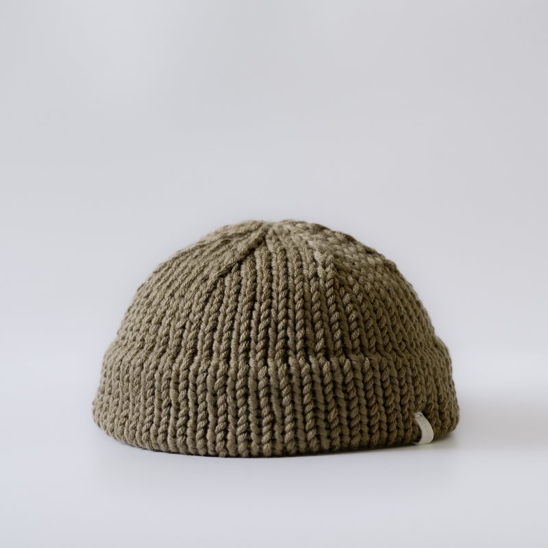 K049 Hand-knitted ultra-short dome wool sailor hat - deep camel - หมวก - ผ้าฝ้าย/ผ้าลินิน สีกากี