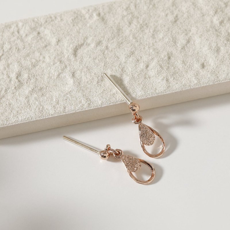 Twin Drops PG - Crystal post earrings with two swaying drops, pink gold - Earrings & Clip-ons - Other Metals Pink