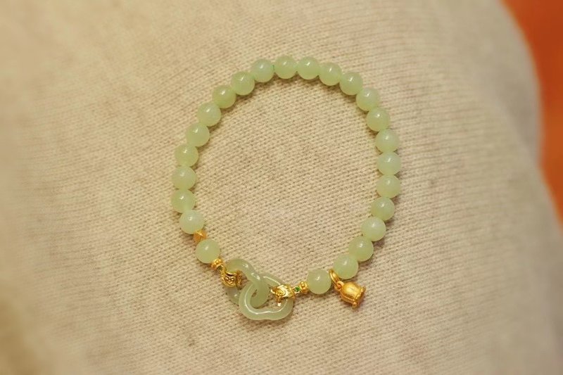 Guofeng Original Natural Hetian Jade Heart Interlocking Single Circle Bracelet - สร้อยข้อมือ - คริสตัล 