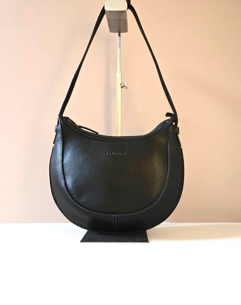 絕版中古 Loewe半月流浪包 側背包 腋下包 皮革包 單肩包 二手 - 側背包/斜背包 - 真皮 黑色