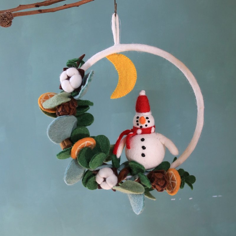 羊毛氈聖誕福袋/月亮晚安 雪人晚安 - 擺飾/家飾品 - 羊毛 多色