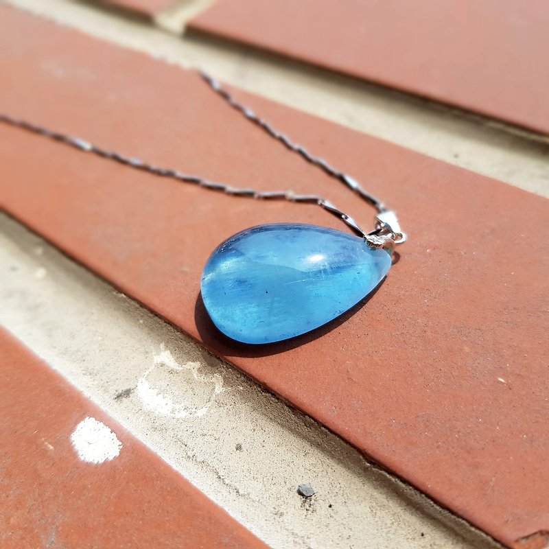 Girl Crystal World - [Water Glass Beads] - Aquamarine Necklace Pendant with 925 Sterling Silver Chain - Necklaces - Gemstone Blue