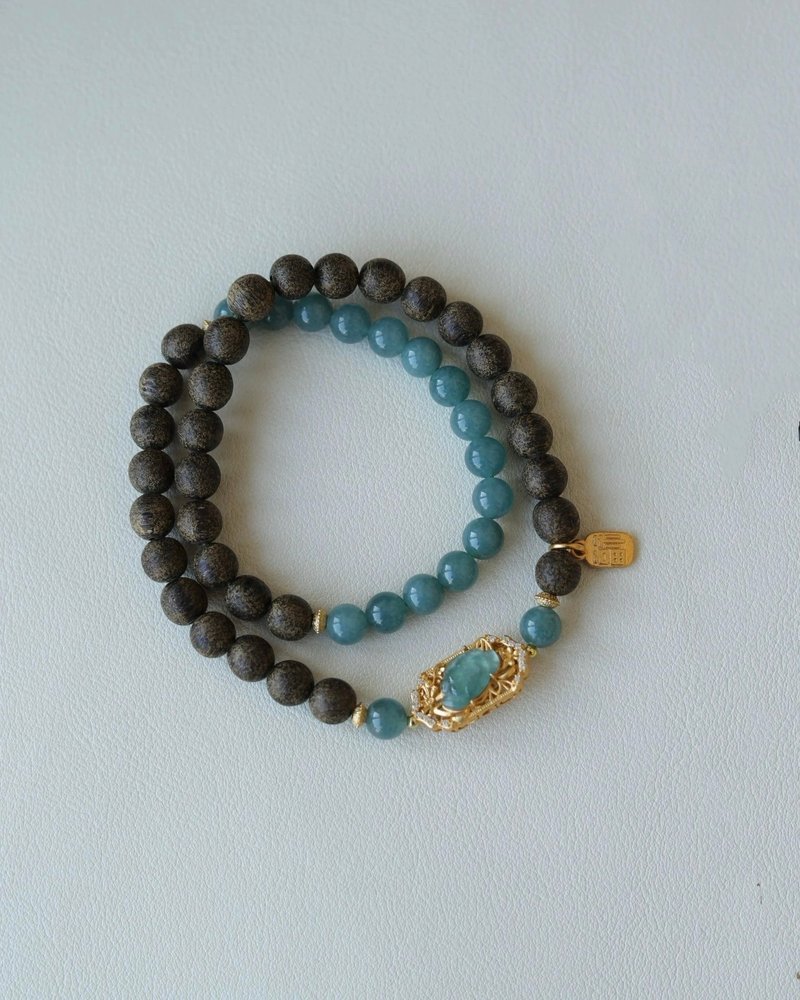 6mm天然奇楠沈香 沈香 危料翡翠 蓮花フィリグリー 手牌デザイン ダブルブレスレット 手持ち fs - ブレスレット - 木製 ブラウン