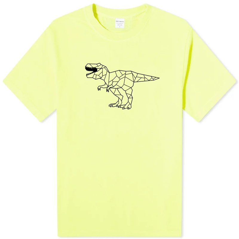 Dino Geometric T Rex unisex NEON GREEN t shirt - Men's T-Shirts & Tops - Cotton & Hemp Yellow