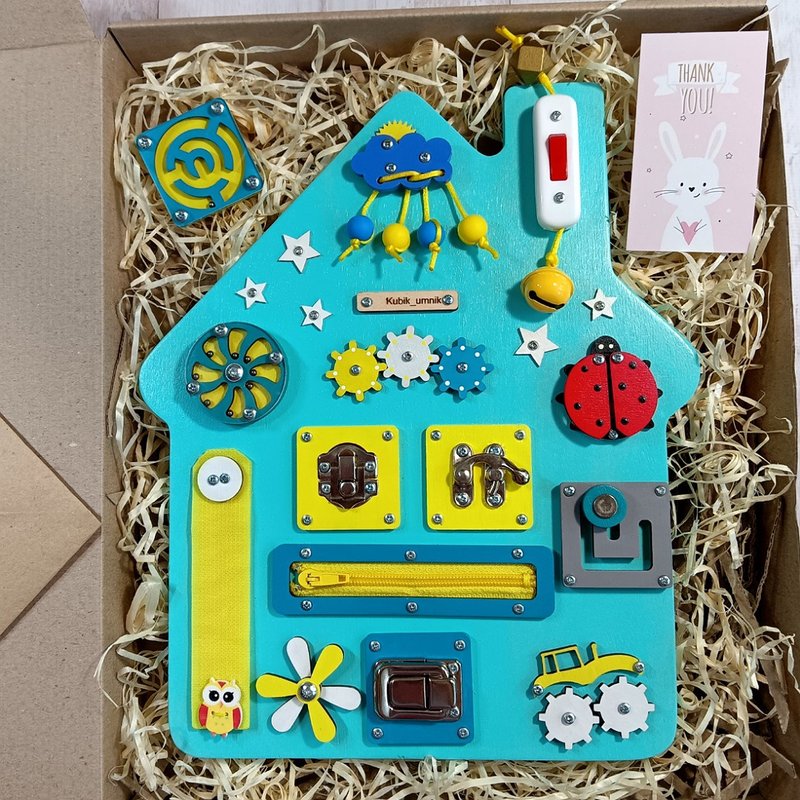 Toddler Sensory board, Busy board switch, 1st birthday gift, Montessori toys - 寶寶/兒童玩具/玩偶 - 木頭 