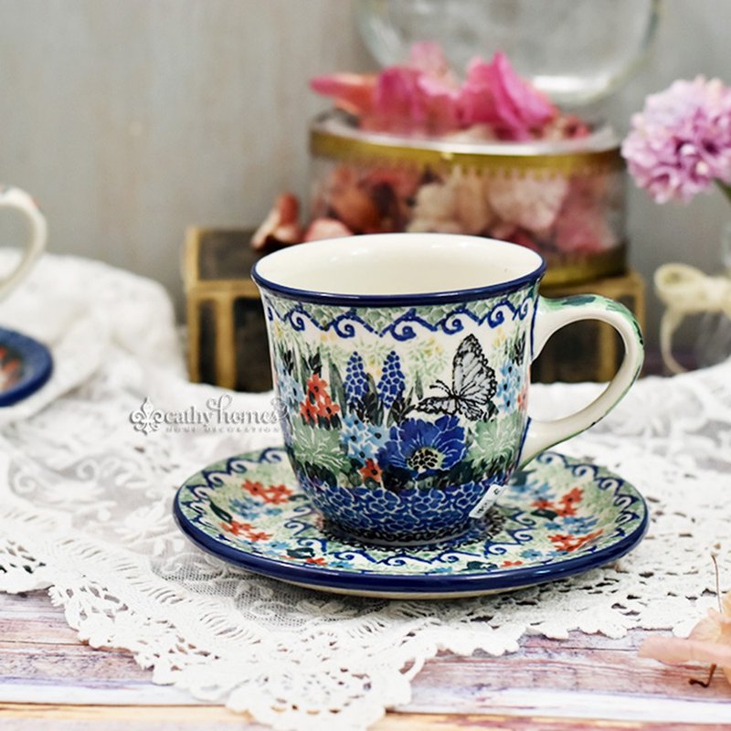 Polish pottery handmade-English teacup plate set (medium) 200ml - Cups - Pottery 