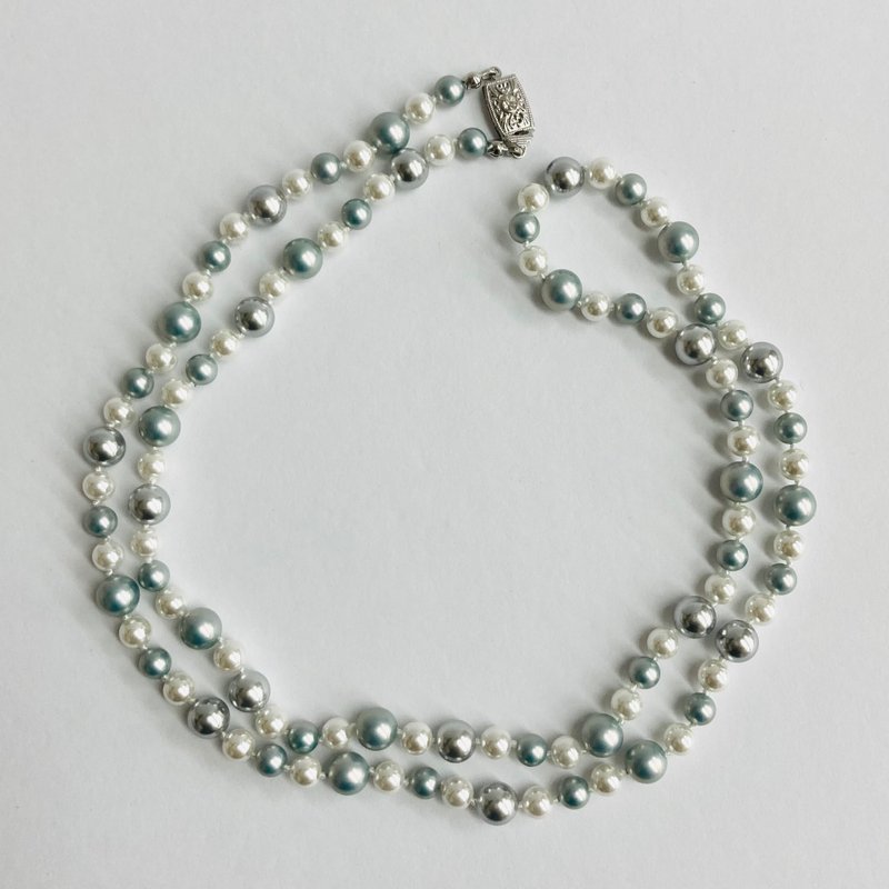 ガラスmixパールオールノットオペラネックレス/6x8mm約80cm/ブルーxホワイトmix/made in japan - 項鍊 - 玻璃 藍色