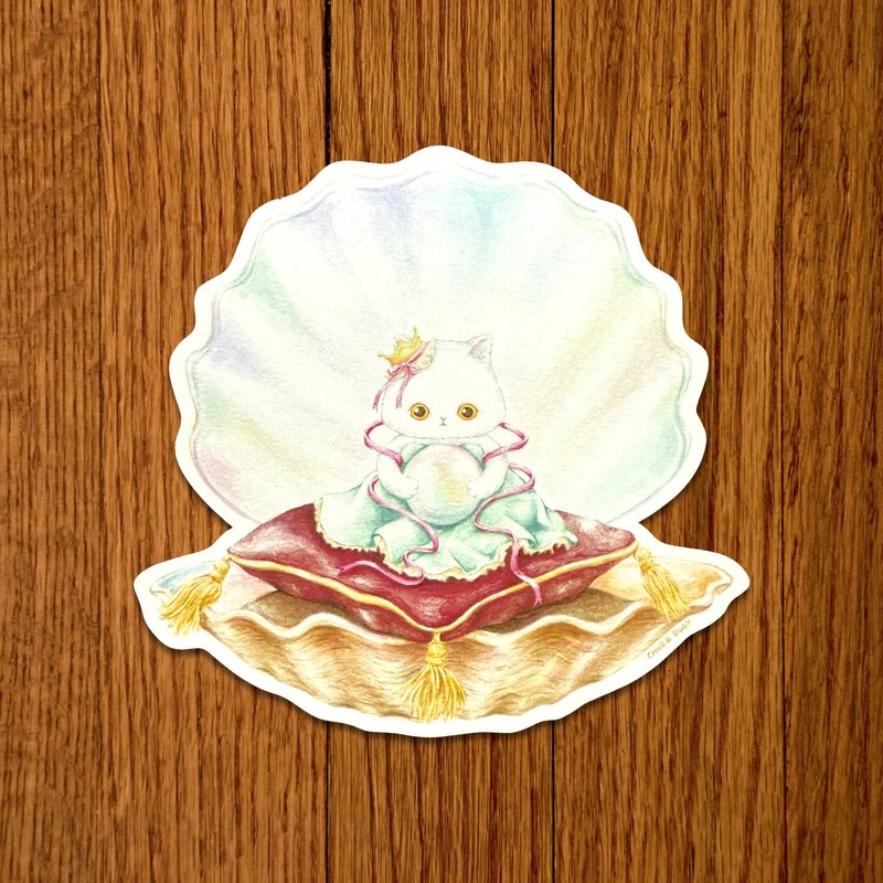 原創 珍珠公主 貓貓 水彩手繪 膠面貼紙 - 貼紙 - 紙 多色