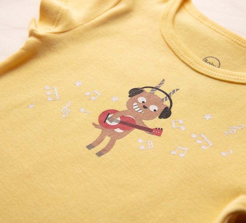 MIT純棉肩扣式包屁衣~就是要搖滾 - 嬰兒連身衣/包被/包巾 - 棉．麻 黃色