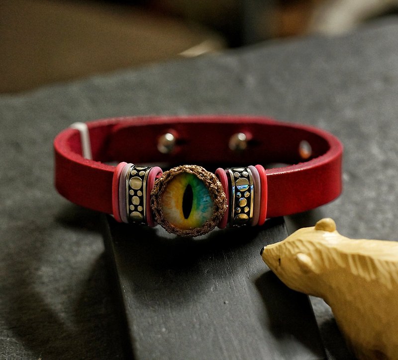 美國貓眼皮手帶 ( Cateye Leather Bracelet E-10 ) - 手鍊/手環 - 真皮 紅色
