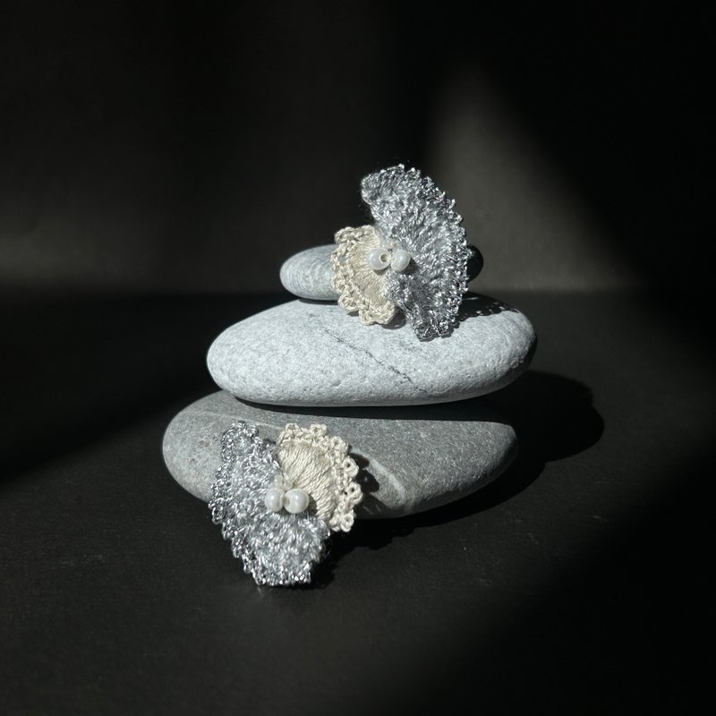 | fa.fa.Fa. | #226 | Handmade embroidery crochet earrings_pierced / clip-on - Earrings & Clip-ons - Thread Silver