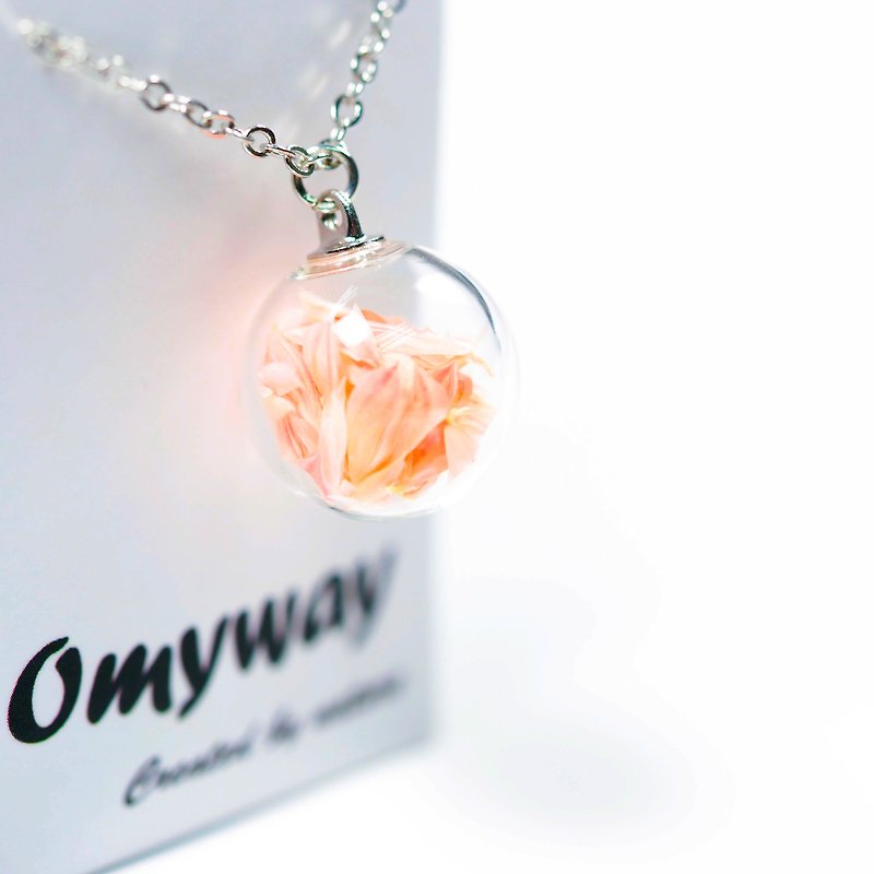 愛の宿題 -  OMYWAYライトピンクレッドサンドライフラワー永遠の花ガラス玉の装飾品ネックチェーン1.4 cm - チョーカー - ガラス ホワイト