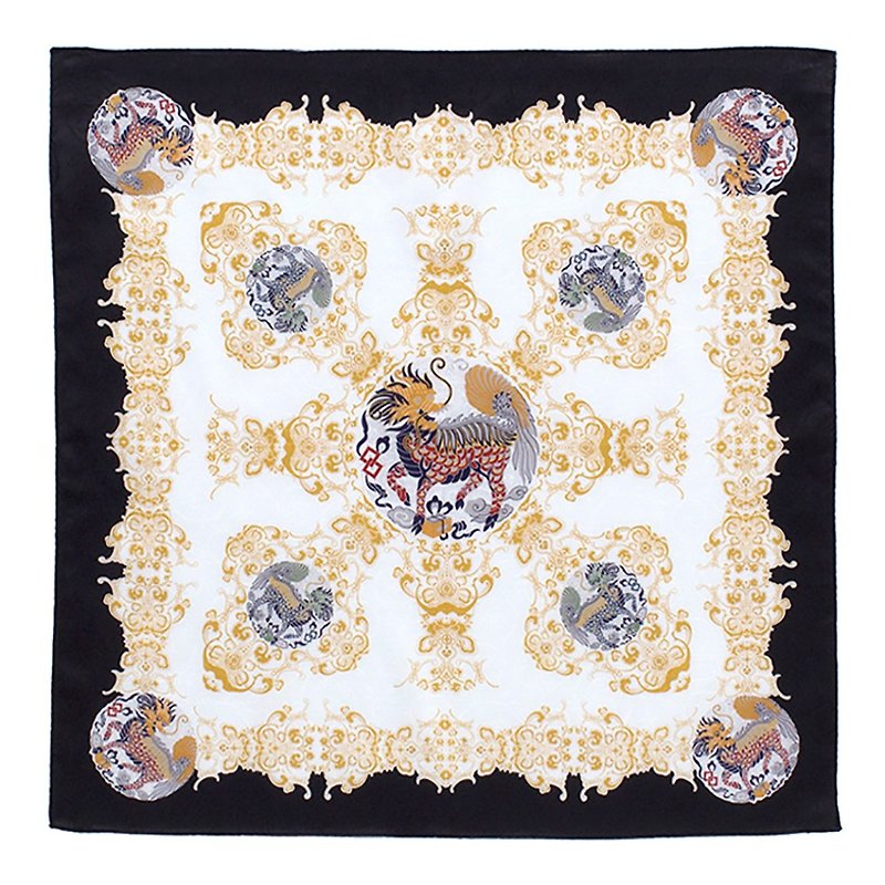 GASHOEN, giraffe, Noh, handkerchief, 45 x 45cm, 100% cotton, gift made in Japan - Handkerchiefs & Pocket Squares - Cotton & Hemp Black
