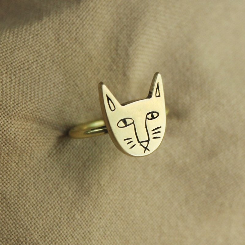 貓咪 黃銅 戒指 - 戒指 - 其他金屬 金色