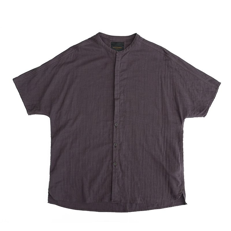 小立領 拉克蘭 灰紫色 純棉 短袖 襯衫 - 男襯衫/休閒襯衫 - 棉．麻 紫色