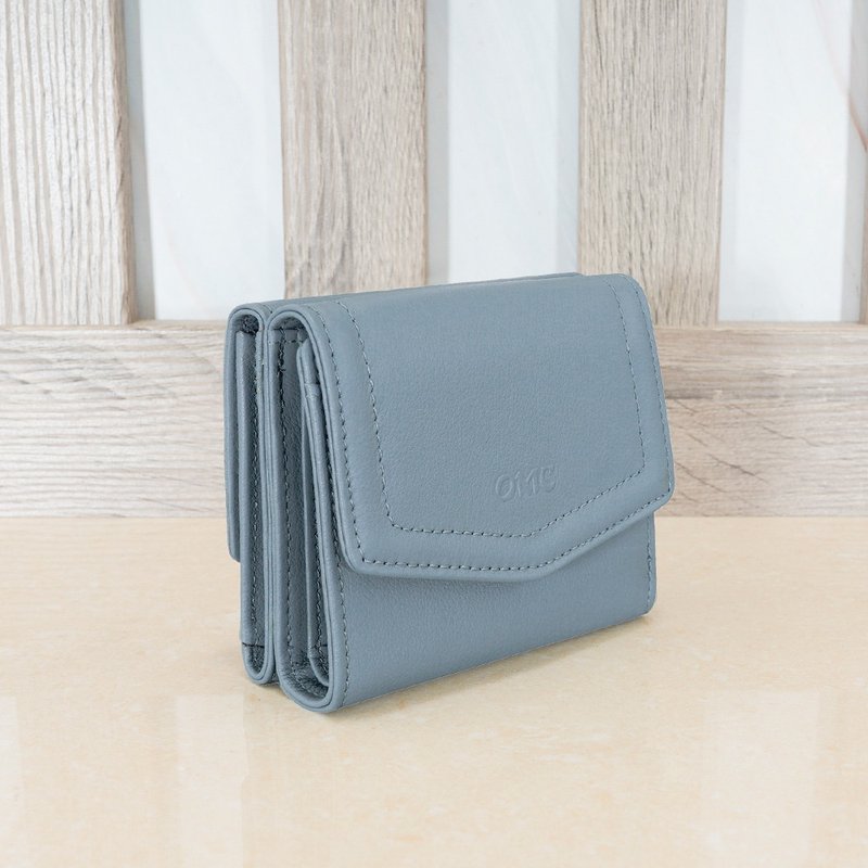 Napa 9 cards 1 photo envelope style double-sided storage cowhide short clip 4165 (grey blue) - Wallets - Genuine Leather 