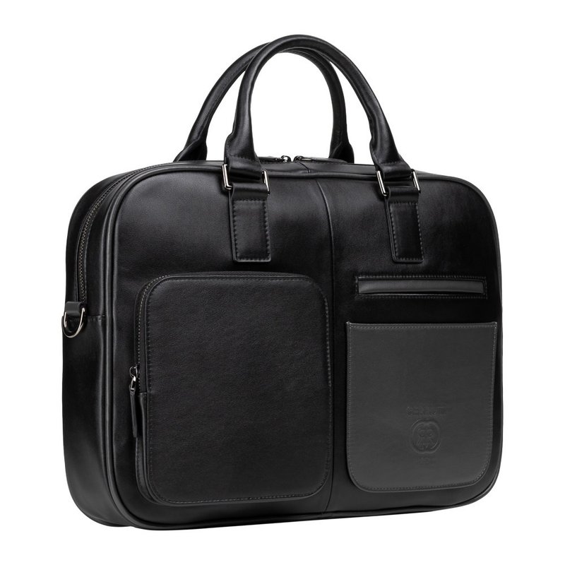 CERRUTI 1881 限量2折 頂級小牛皮公事包/斜背包 全新專櫃展示品 - 側背包/斜背包 - 真皮 黑色
