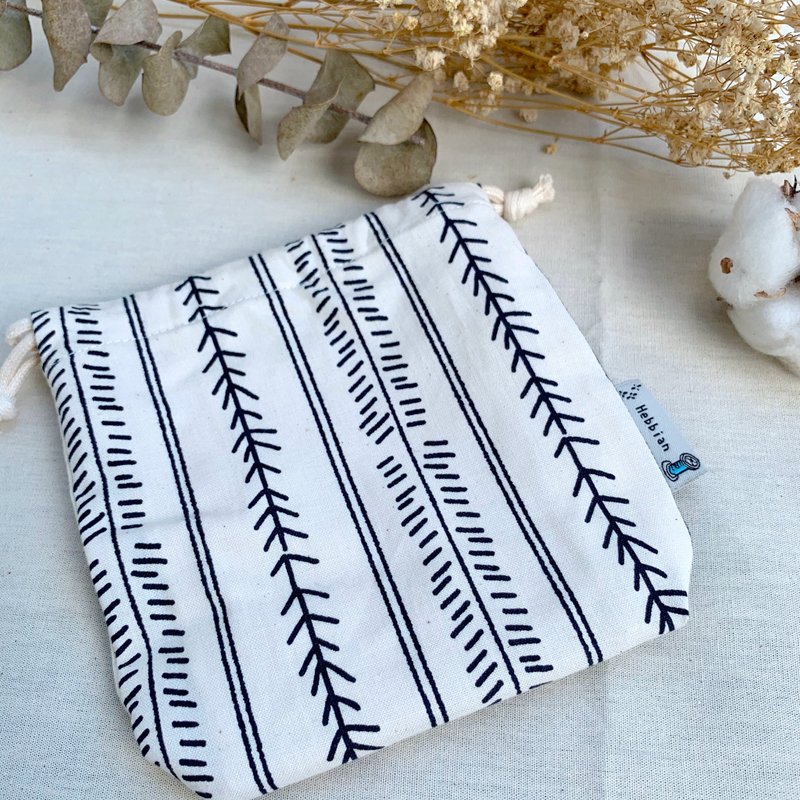 Vines Stripe - Drawstring Bag | - Toiletry Bags & Pouches - Cotton & Hemp White