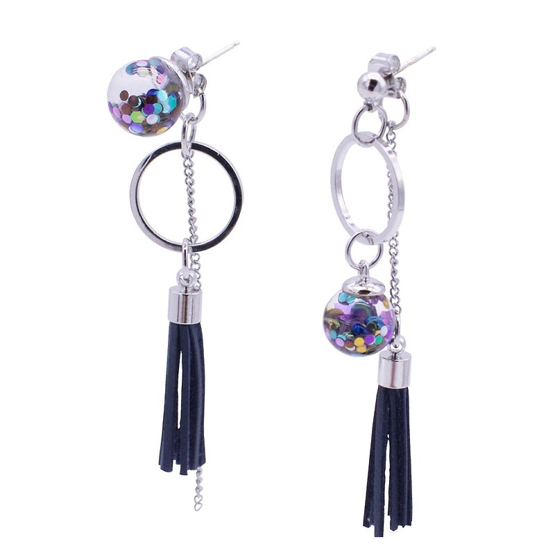 Unbalance Tassel Snowball Earrings - Earrings & Clip-ons - Glass Multicolor