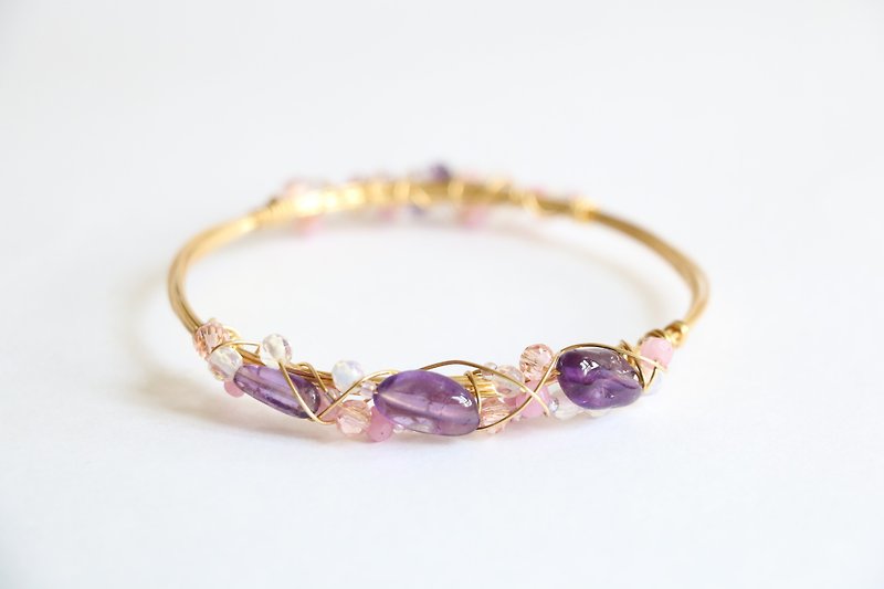 Amethyst wire wrapped bracelet - Amethyst bracelet 18k gold plated - Bracelets - Gemstone Purple