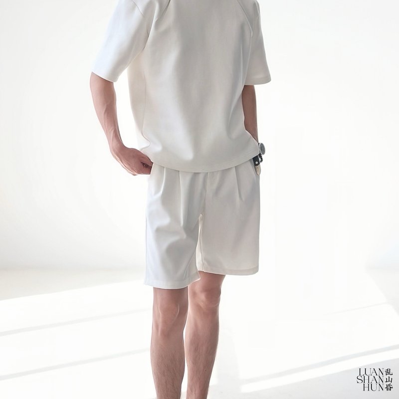 Luanshanhun new Chinese style light national style no waist casual straight shorts white daily commuting all-match leisure summer - กางเกงขาสั้น - เส้นใยสังเคราะห์ ขาว