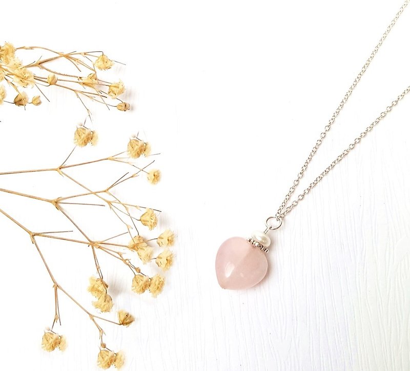 寵愛系列-戀情 粉晶愛心 珍珠 925 純銀項鍊 客製化 禮物 - 項鍊 - 純銀 粉紅色