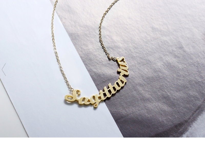 Zodiac constellation Sagittarius letter word necklace clavicle short practice - สร้อยคอ - โลหะ สีเหลือง