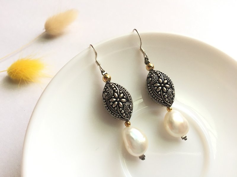 Ops Pearl Brass Alloy Elegant  Earrings - Earrings & Clip-ons - Gemstone White
