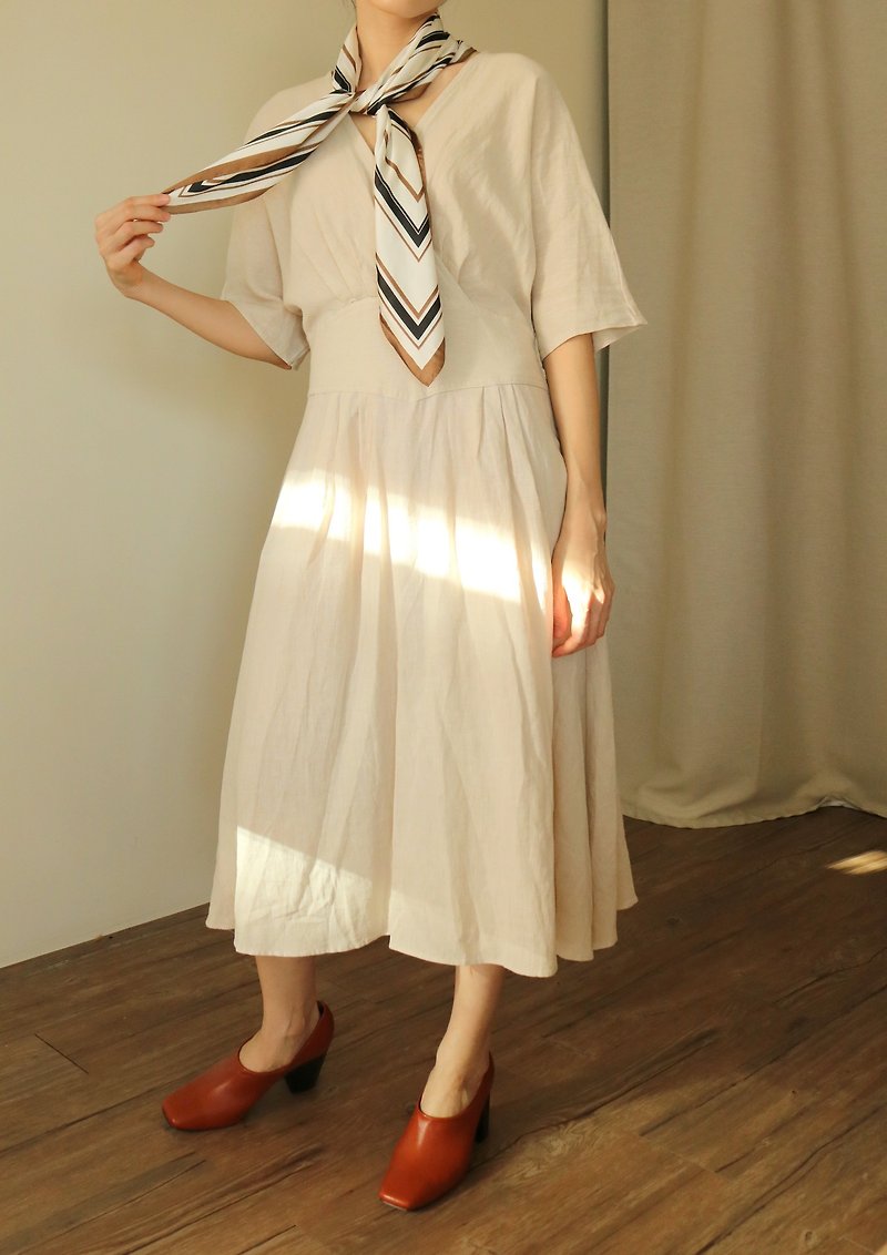 Playa Dress 米色/淺粉亞麻洋裝(可訂做其他顏色) - 連身裙 - 棉．麻 