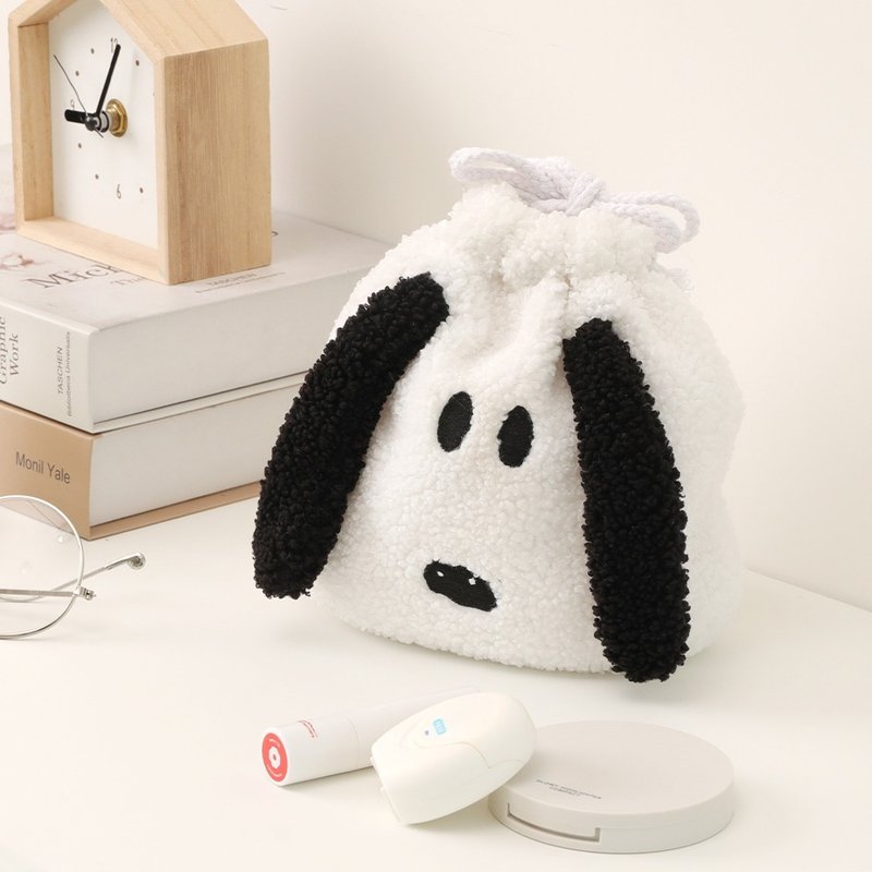 Peanuts史努比絨毛造型束口袋 QQ大臉-Snoopy正版授權收納袋 - 束口袋/束口背包/水桶包 - 聚酯纖維 多色