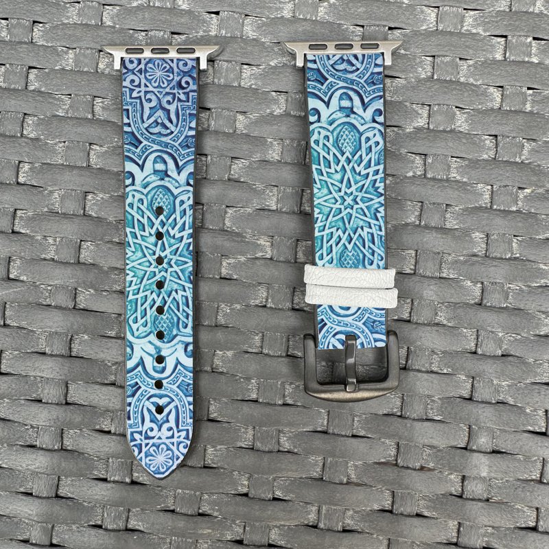 天藍色曼陀羅花紋 Apple Watch 潮流矽膠錶帶 - floral-be - 錶帶 - 矽膠 多色