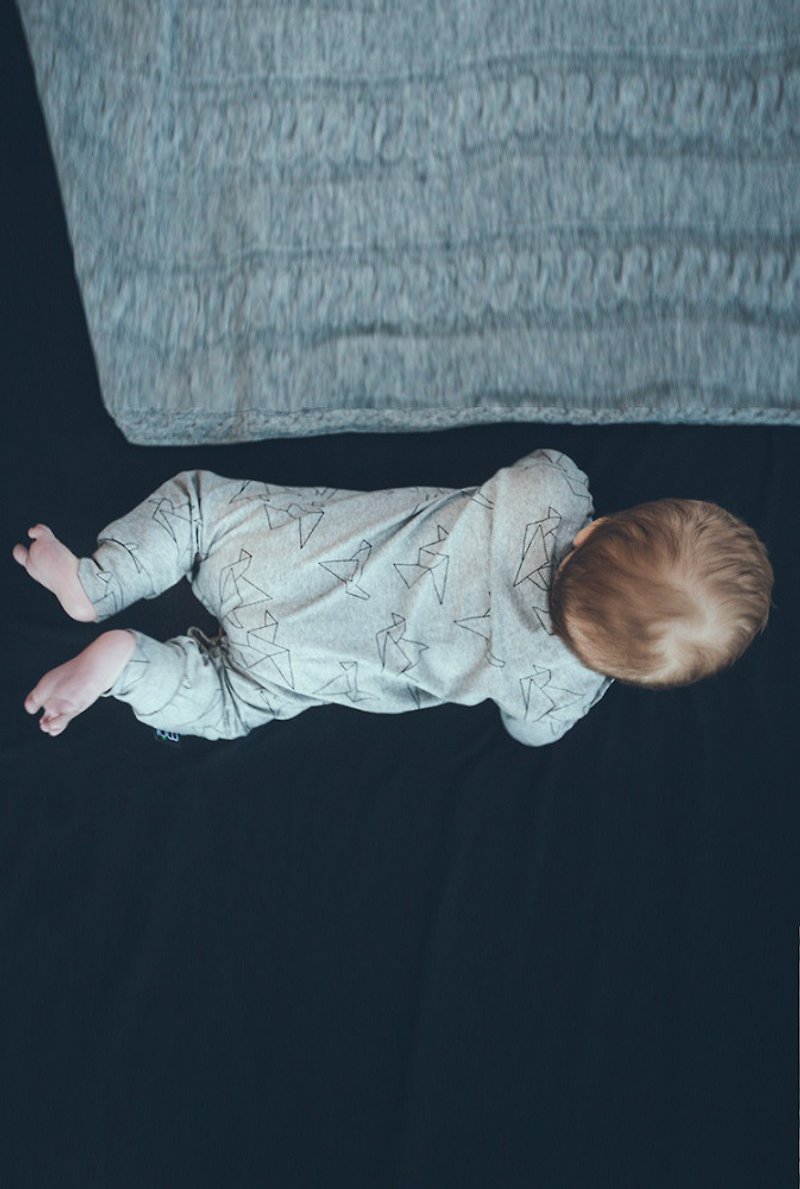 棉．麻 包屁衣/連身衣 灰色 - 【北歐童裝】冰島有機棉嬰幼兒包屁衣新生兒0M至12M 灰色