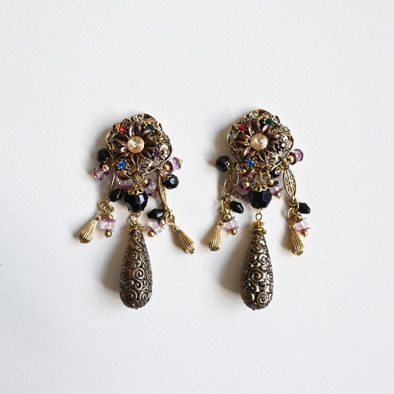 【蛋植物古著】百彩珍寶珠飾耳夾古著耳環 - 耳環/耳夾/耳骨夾 - 其他人造纖維 