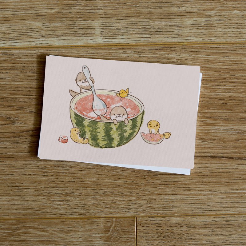 Shine original cute otter summer watermelon jelly cute illustration postcard - การ์ด/โปสการ์ด - กระดาษ 