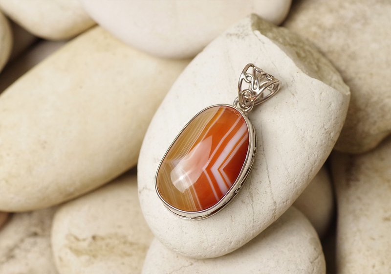 Agate Pendant - Gemstone Pendant Necklace | Natural Agate - 項鍊 - 純銀 紅色