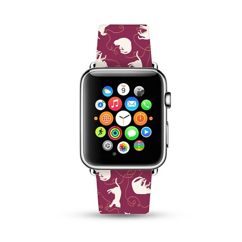 Freshion 可愛白色小貓 Apple Watch 真皮手錶帶 38 40 42 44 mm -309