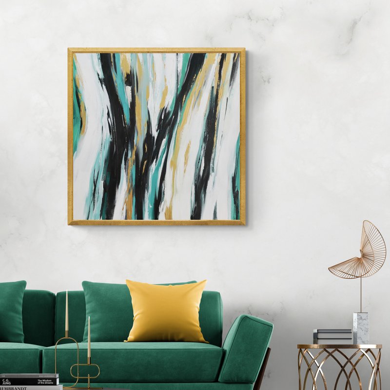 Original Green Large Canvas art, Gold Leaf Painting Large Wall Art, Textured Art - 壁貼/牆壁裝飾 - 棉．麻 綠色