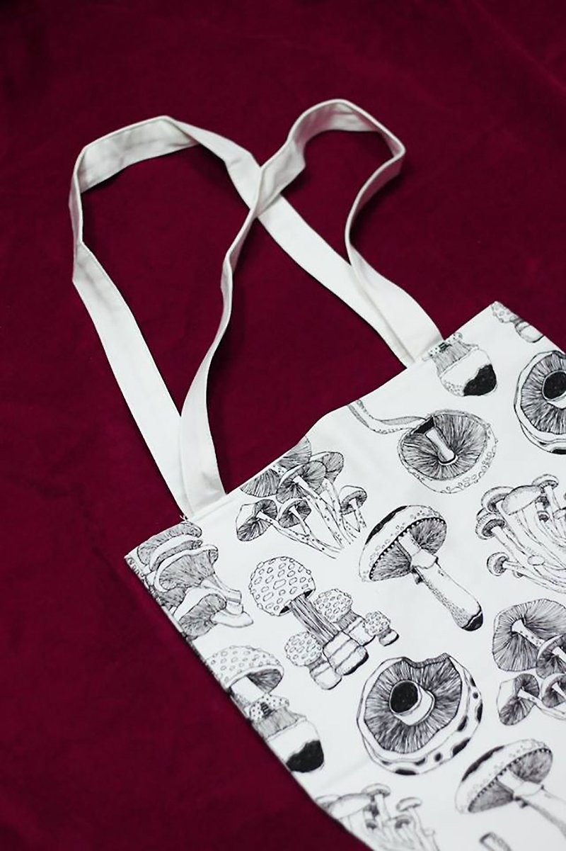 Black and white mushroom bag - Messenger Bags & Sling Bags - Cotton & Hemp White