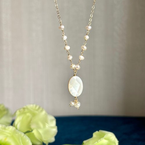 17select -Hina Jewelry- 純白 14KGF 白貝殼 x 淡水珍珠 Cameo風格項鍊
