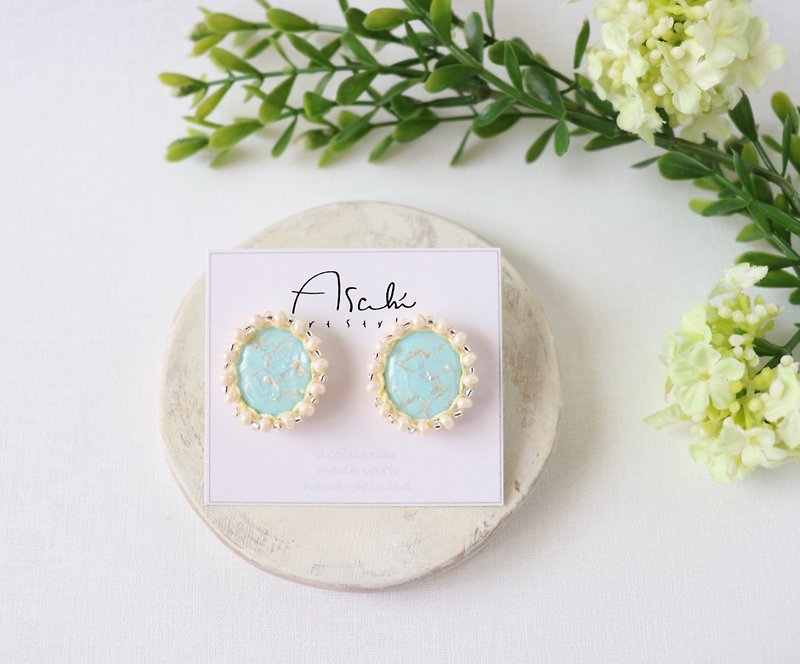 Thread and bead art earrings     pastel blue - Earrings & Clip-ons - Acrylic Blue
