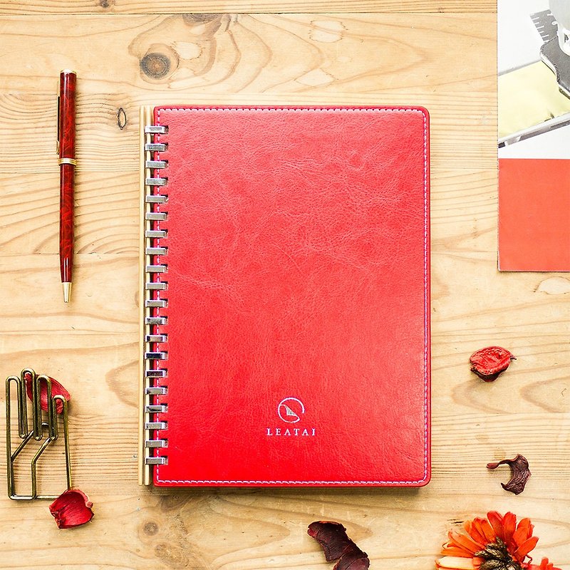 Peaceful。A5 Removable Binder Notebook with Bamboo Slide - Red - Notebooks & Journals - Paper Red