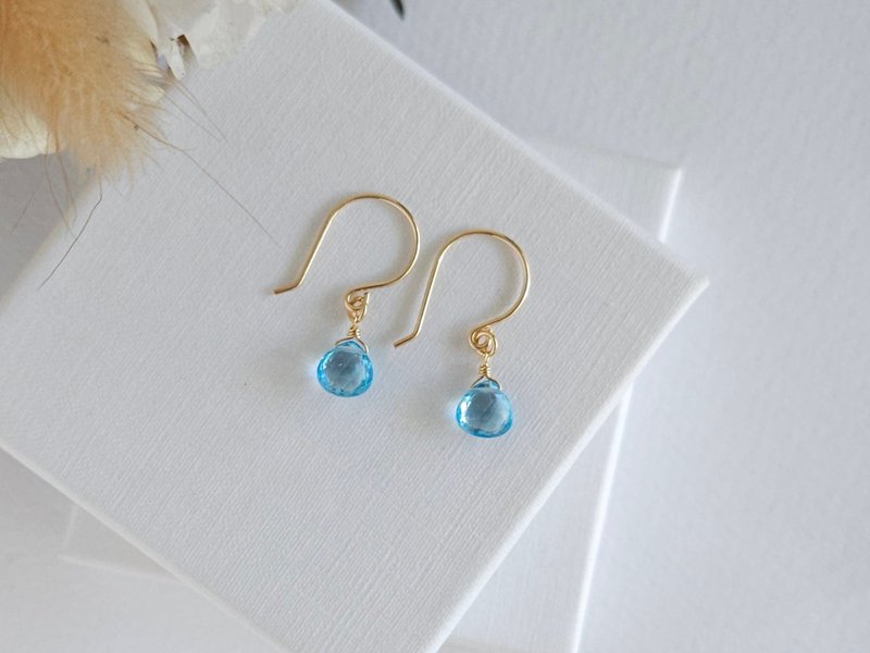 Blue Stone natural stone earrings | 14kgf | commuting | temperament | cute | chic - Earrings & Clip-ons - Semi-Precious Stones 